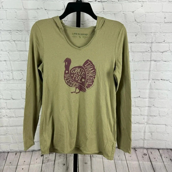 Life is Good Thanksgiving Turkey Lightweight Hoodie Size Small - Picture 1 of 7